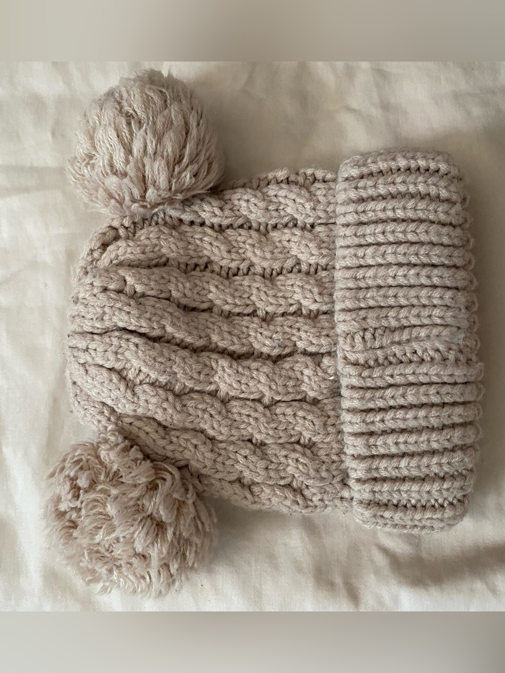 Knit Pom-Pom Hat in Beige Like New 0-9M